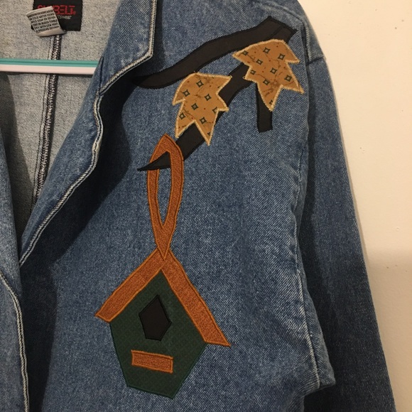 Vintage SunBelt Sportswear Denim Jacket with Birdhouse Appliqué: Size Medium - Picture 4 of 13
